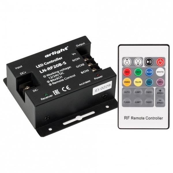 Контроллер-регулятор цвета RGB с пультом ДУ Arlight LN-RF20 018609